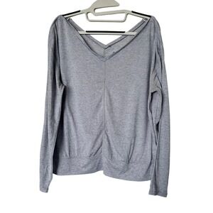 Prana Top Womens XL Gray Heathered‎ V-Neck Long Sleeve Yoga Athleisure Workout